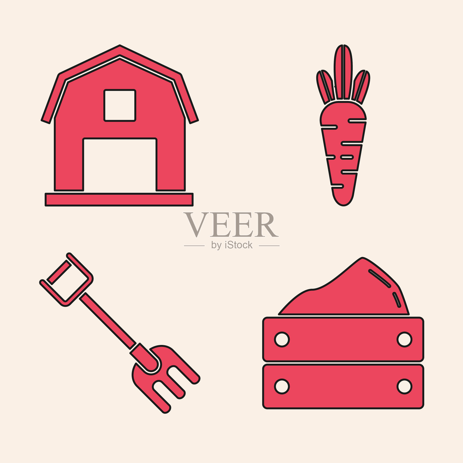 设置木箱与收获农场的概念图标素材