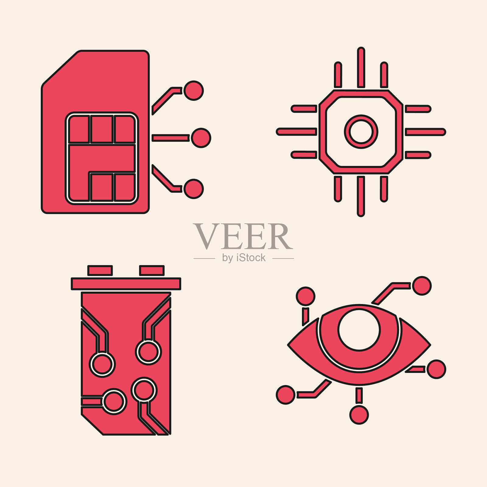 设置虚拟现实sim卡处理器和视频图标素材