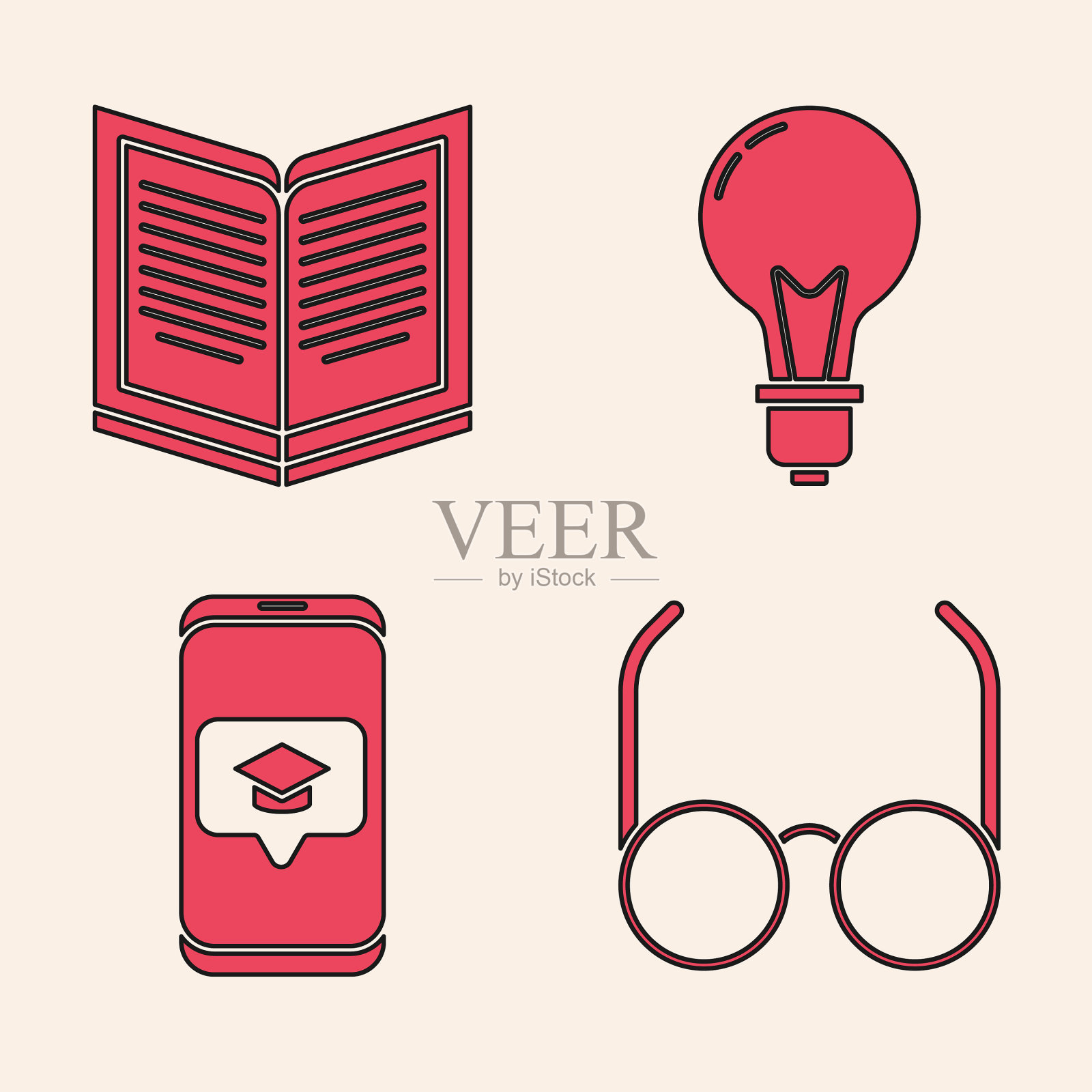 集眼镜开书灯泡与理念图标素材