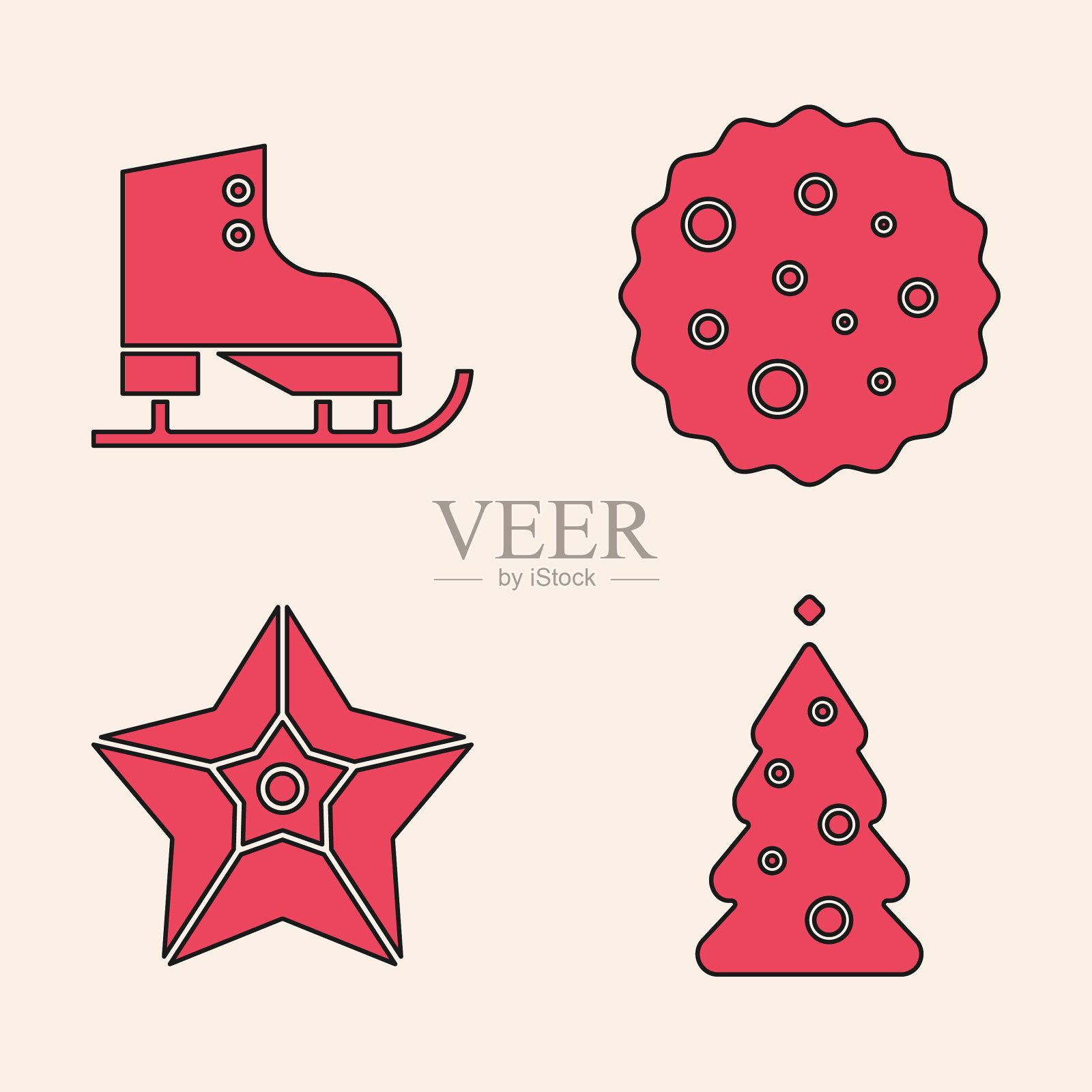 用装饰花式溜冰鞋布置圣诞树图标素材