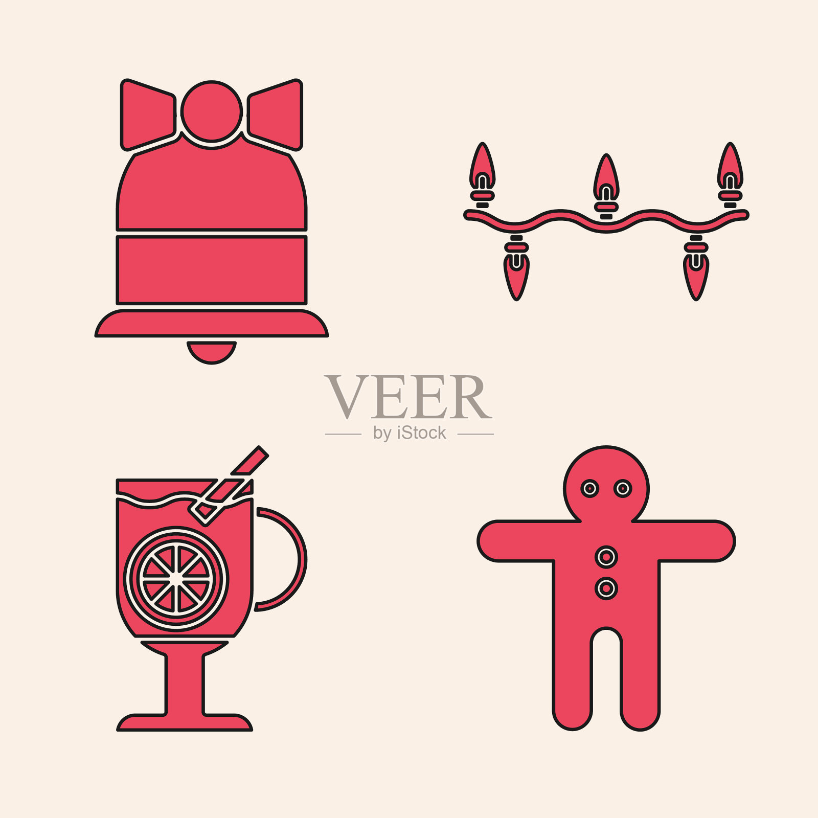 设置节日姜饼人饼干快乐图标素材