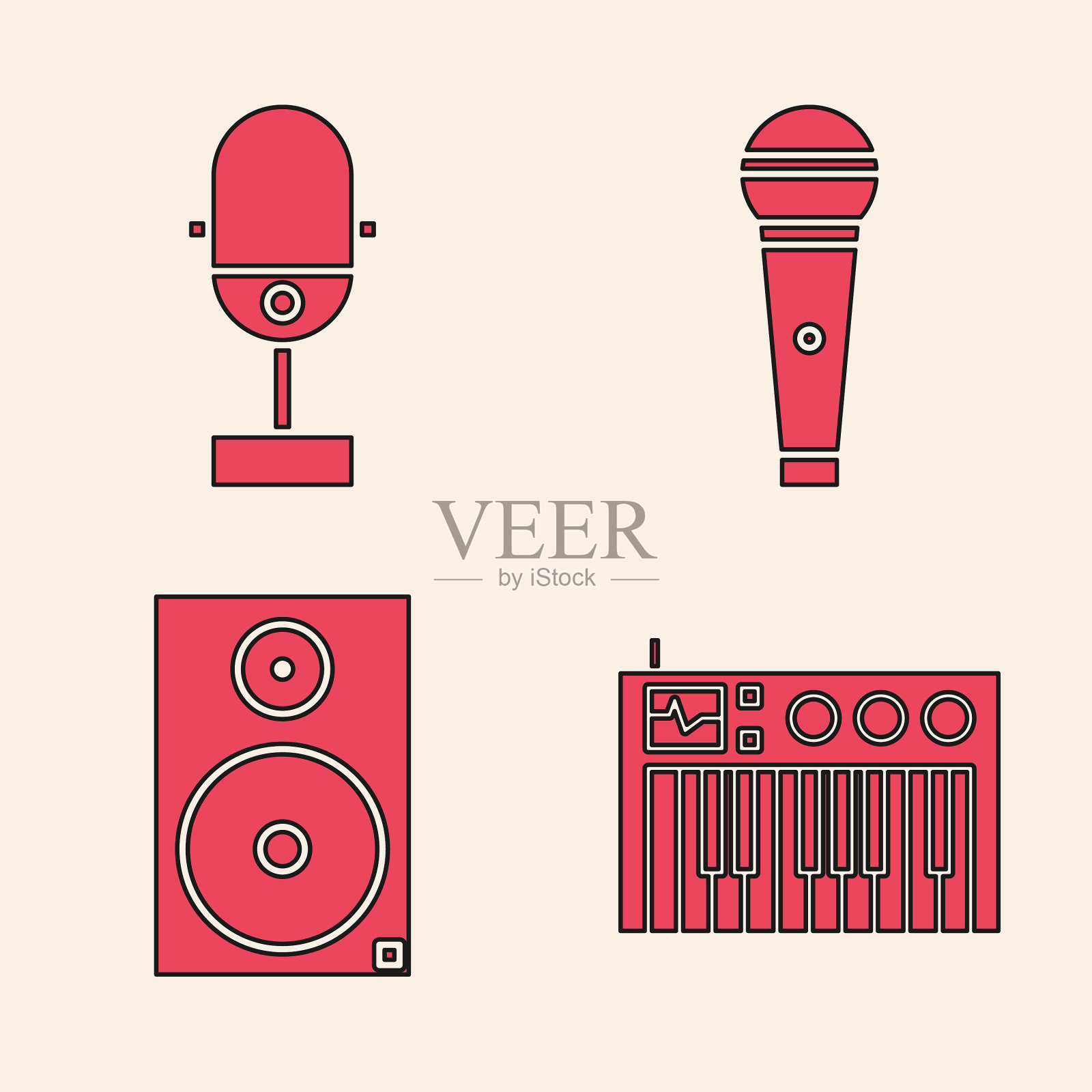 设置音乐合成器、麦克风、麦克风和图标素材