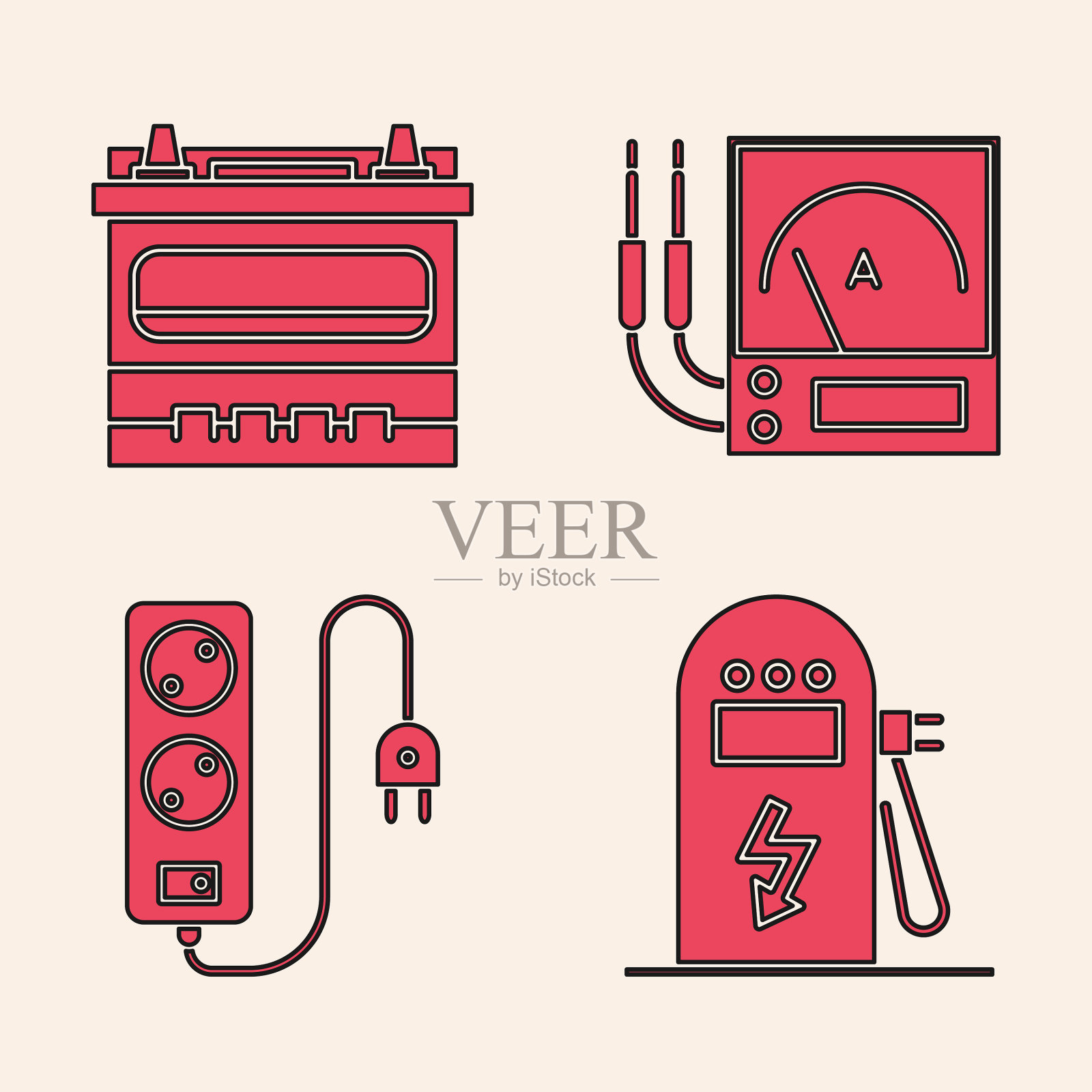 设置电动汽车蓄电池充电站图标素材