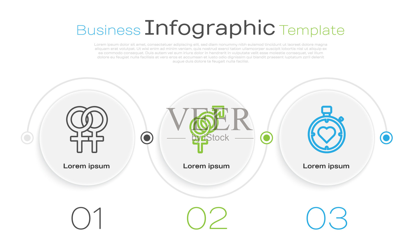 将女性符号性别与心设置在线条之中插画图片素材