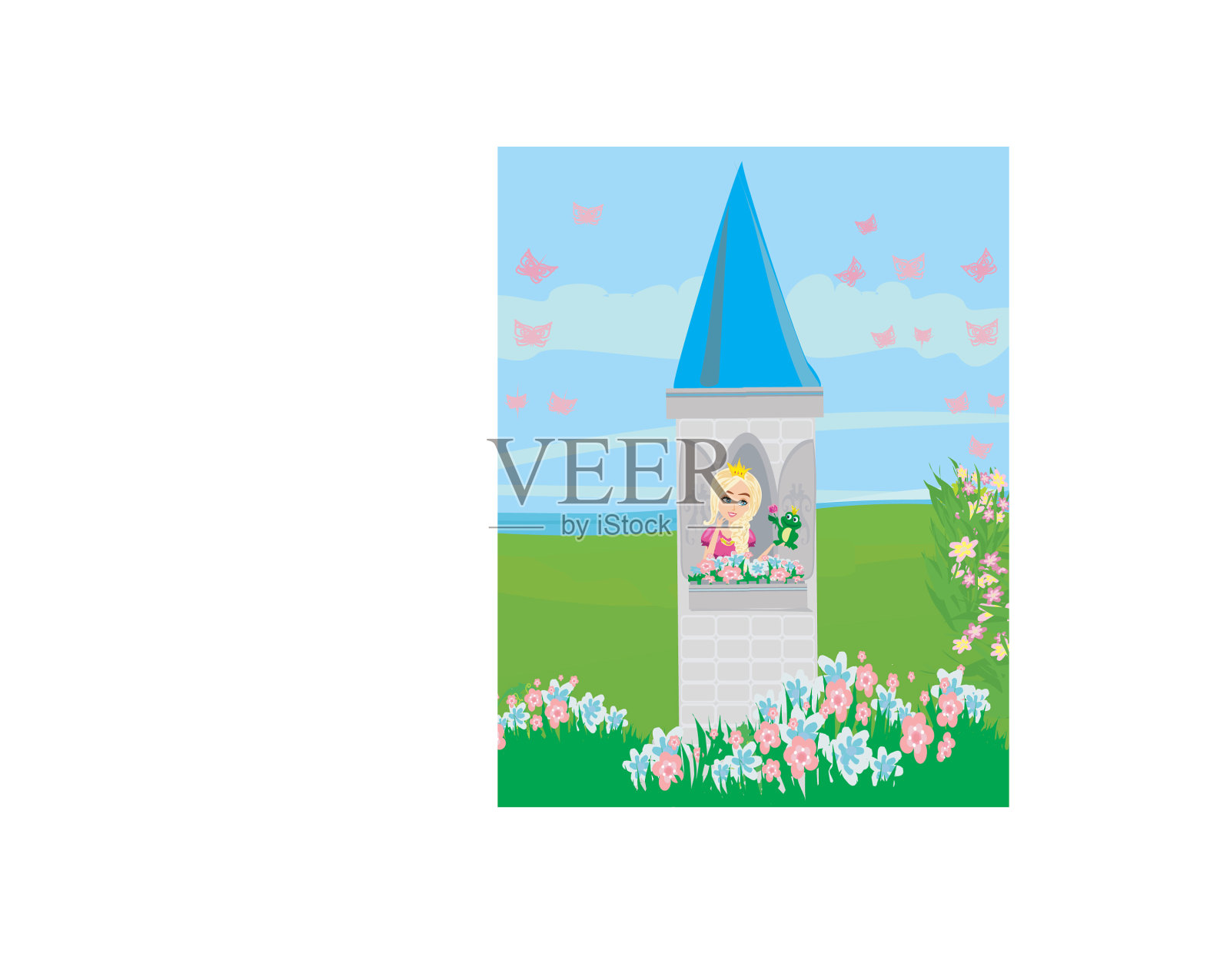 美丽年轻的公主和浪漫的青蛙插画图片素材