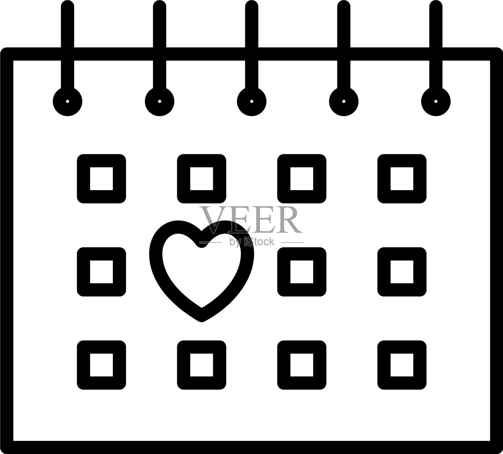 日历采用心形线条风格图标设计插画图片素材