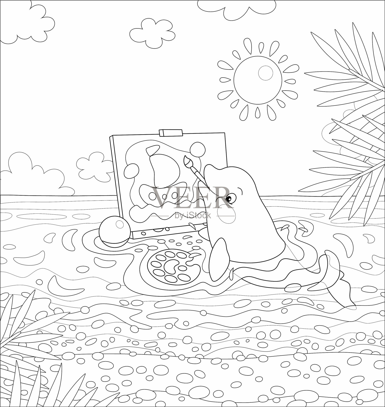 小海豚画了一幅水手的画插画图片素材