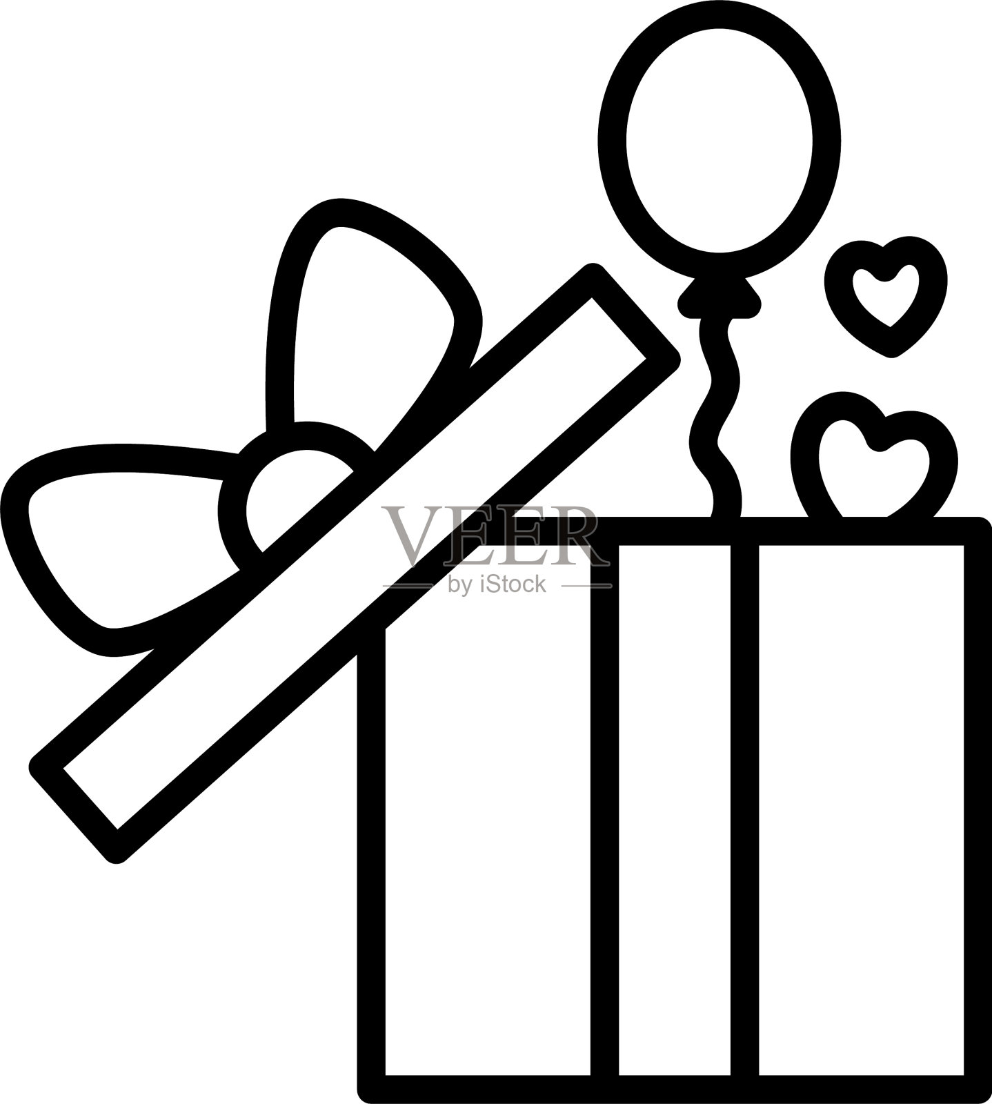 礼品与蝴蝶结线风格图标设计插画图片素材