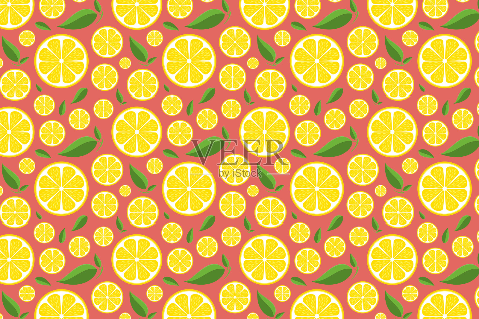 粉红色上有柠檬图案。亮黄色水果背景插画图片素材