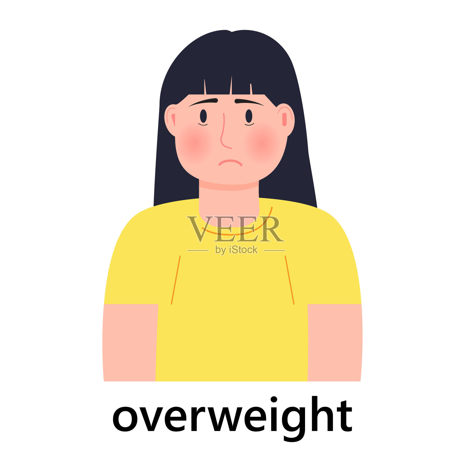 超重女孩图标向量。不快乐的女人很胖。她担心自己超重。医疗保健的概念说明。设计元素图片