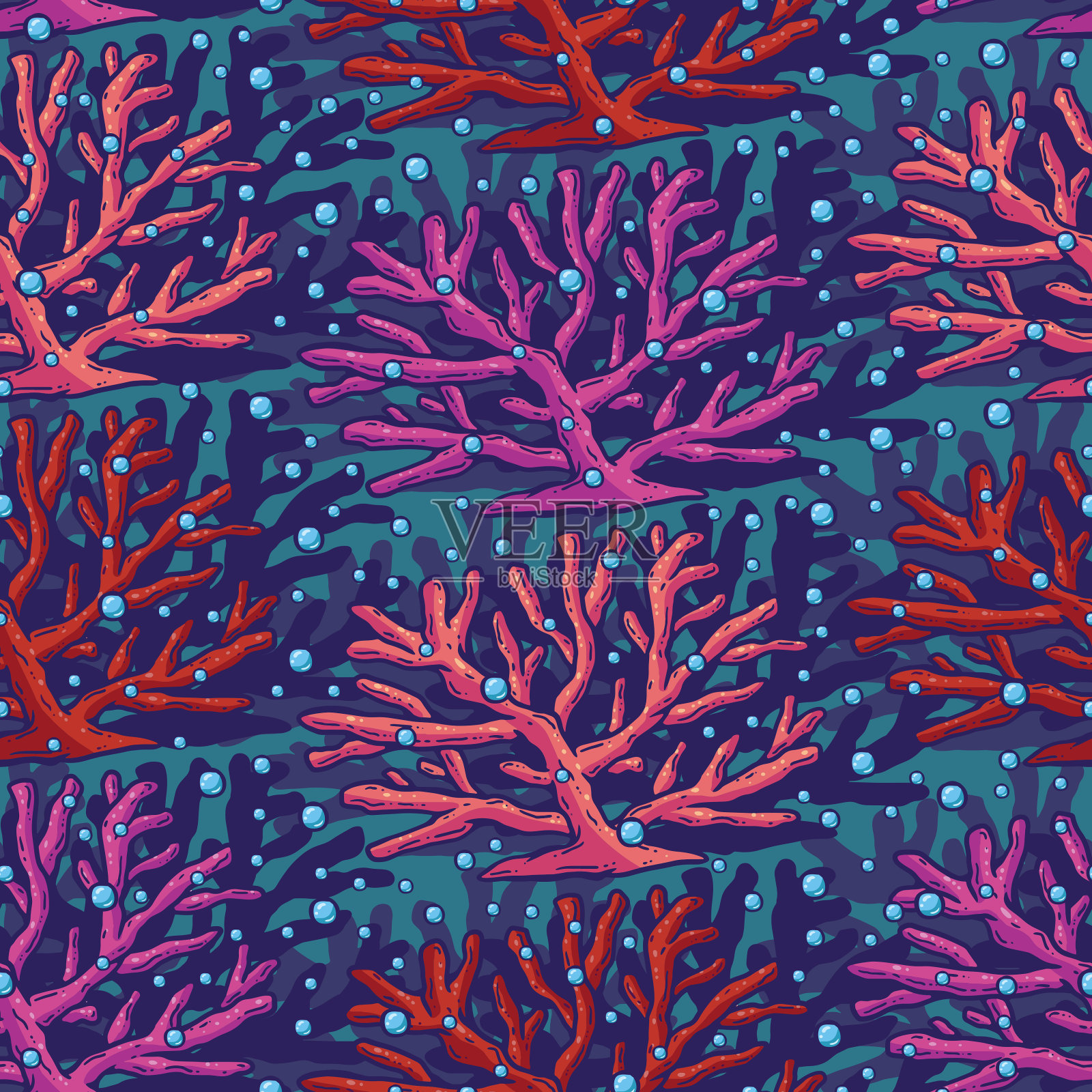 美丽珊瑚无缝图案插画图片素材