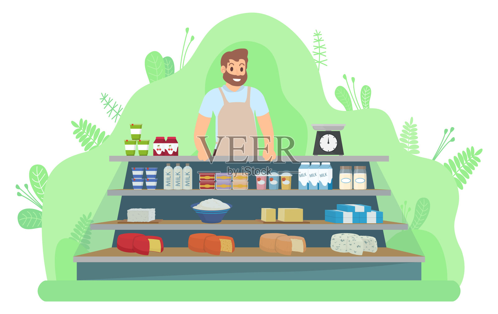 采购产品乳制品，营销商和乳制品向量插画图片素材