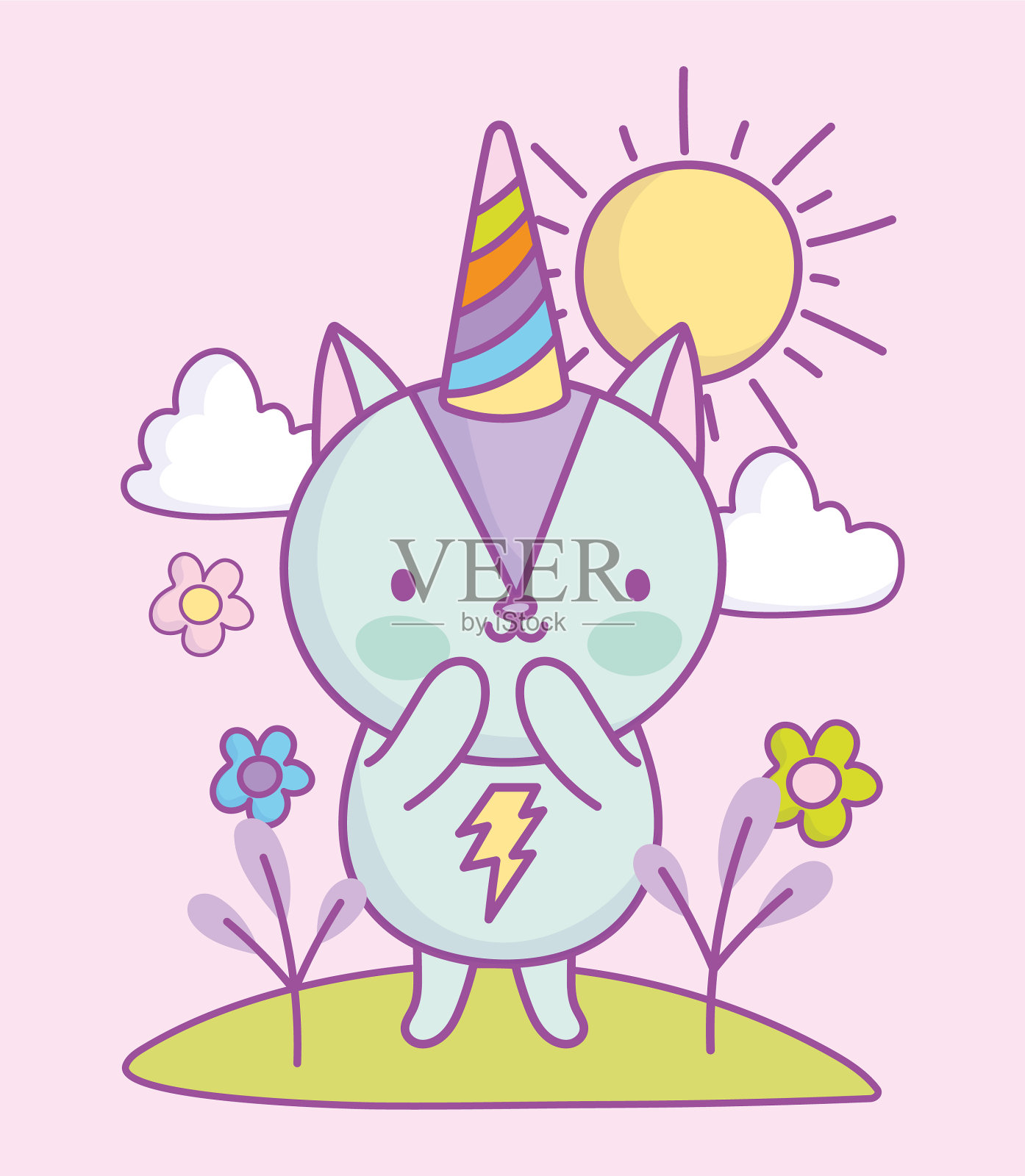 可爱的松鼠彩虹花草云太阳插画图片素材