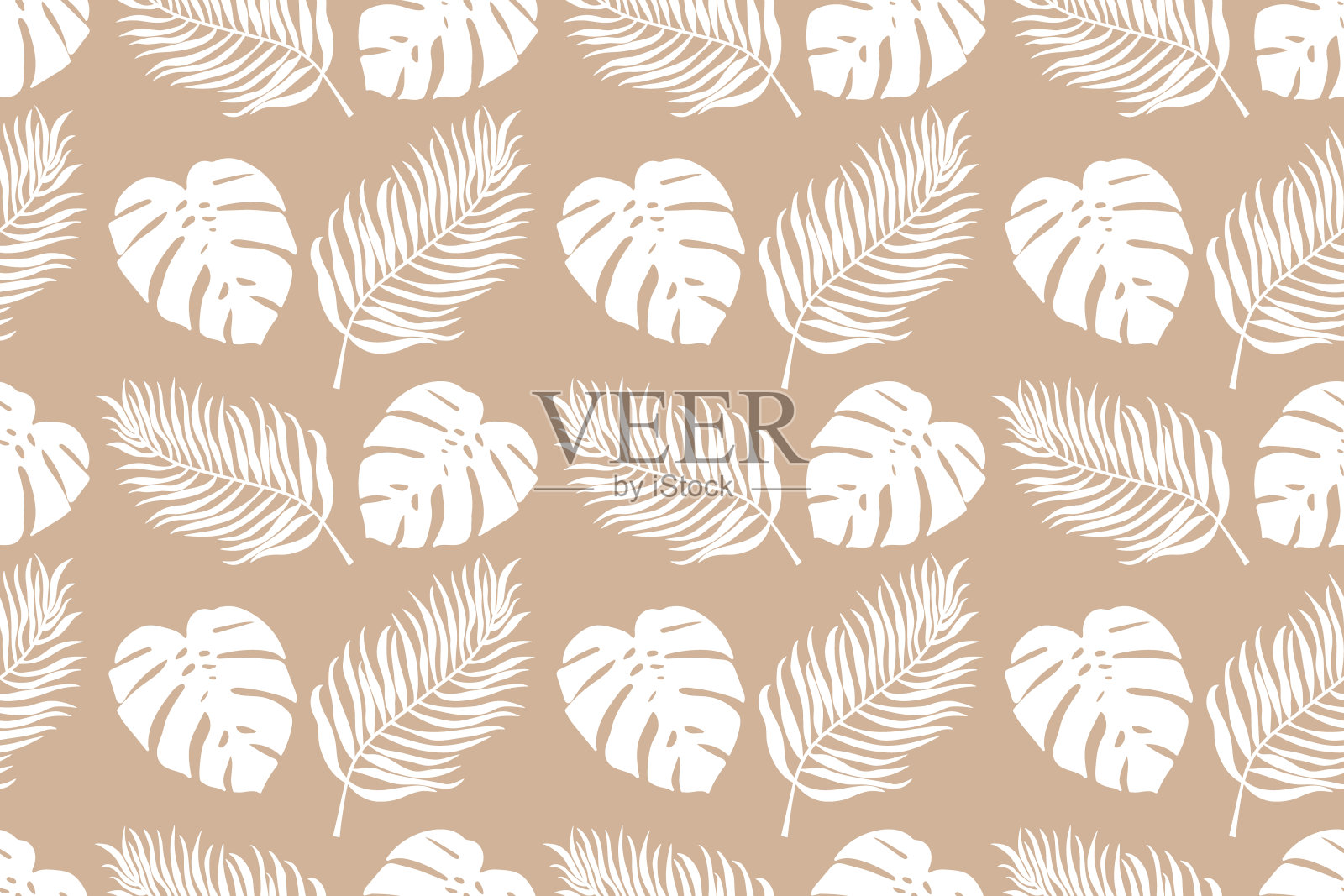 涂鸦棕榈叶与怪兽的无缝图案。手绘美术线。热带的象征。草图矢量股票插图。每股收益10插画图片素材