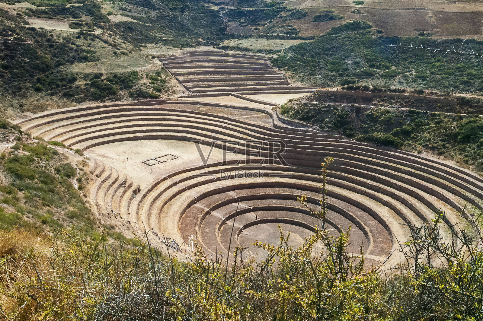 由印加人制作的马里圆形梯田，秘鲁库斯科地区高原上的一处考古遗址照片摄影图片