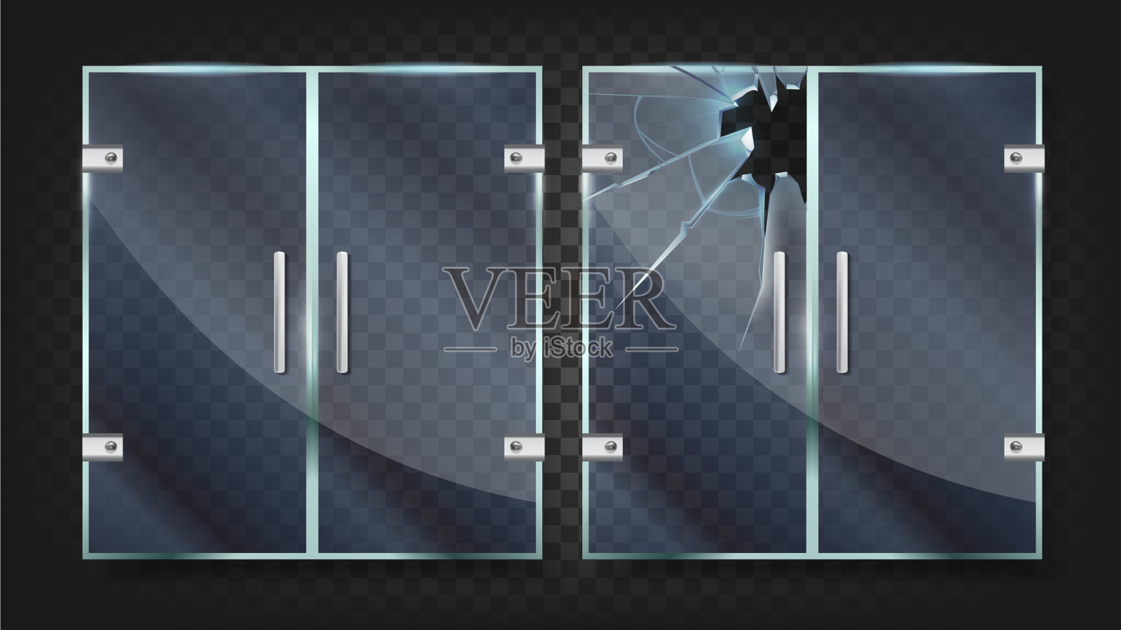 银质把手的玻璃门破损了插画图片素材