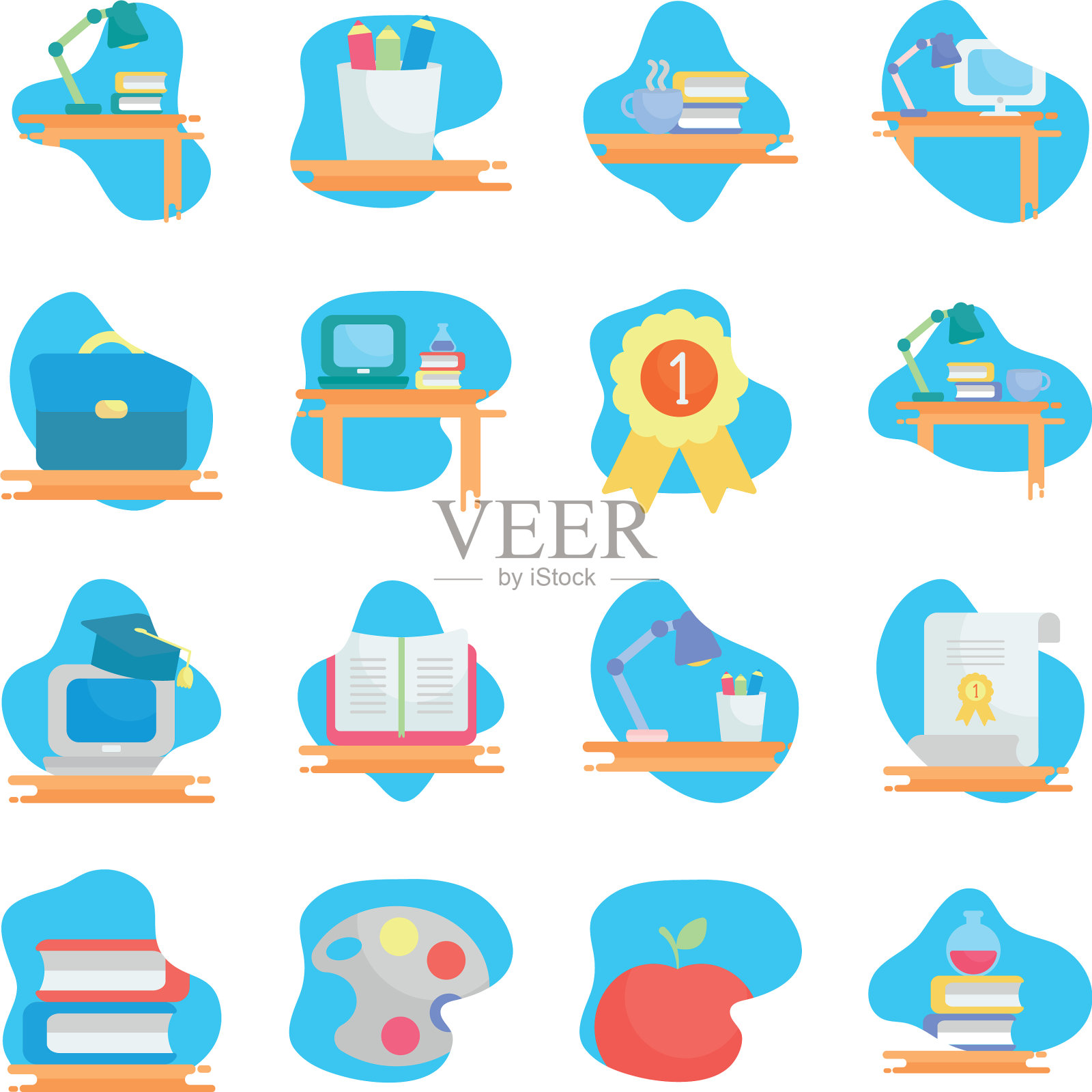 学校平块风格图标集设计图标素材