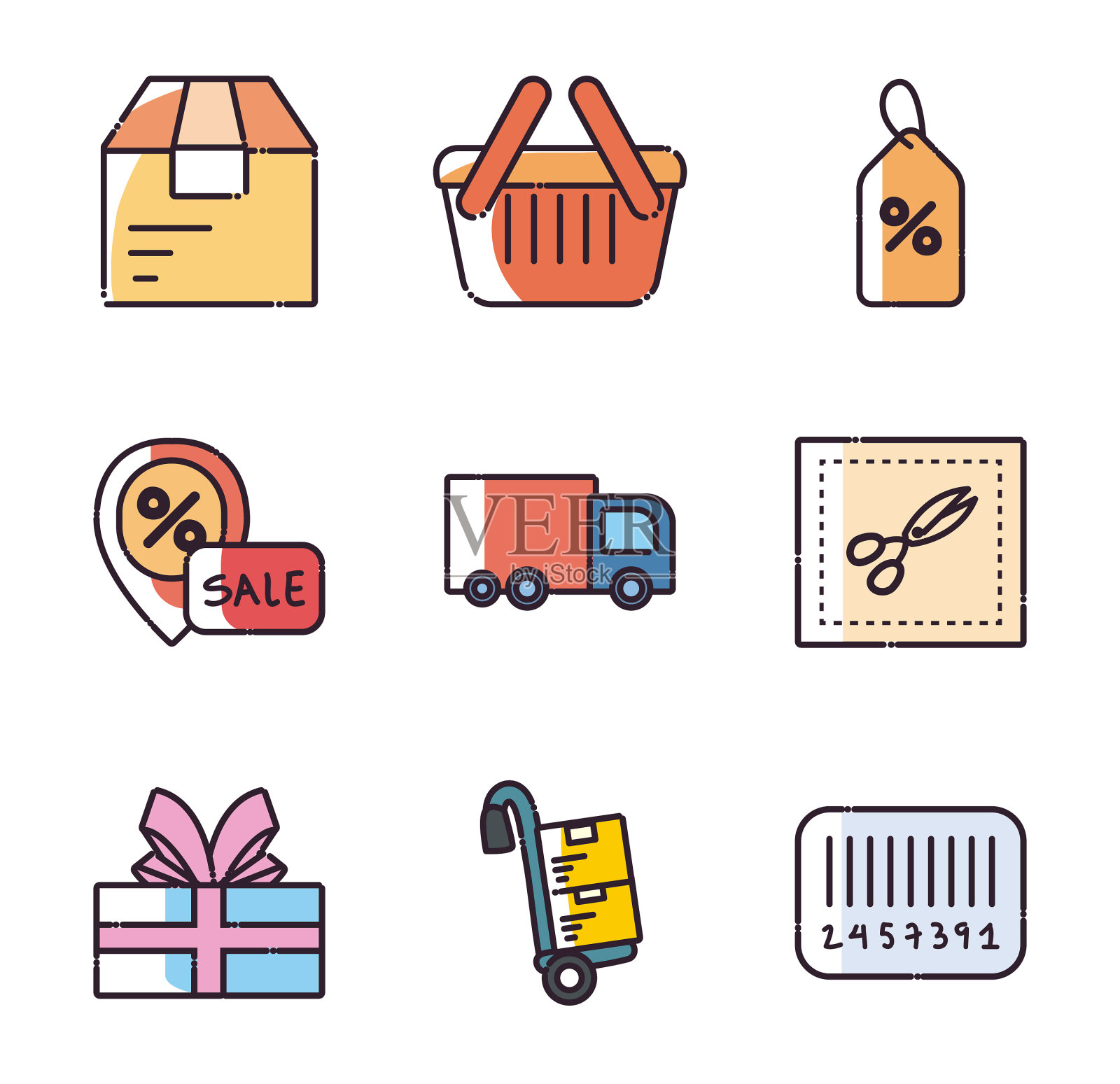 购物填充风格图标集设计图标素材