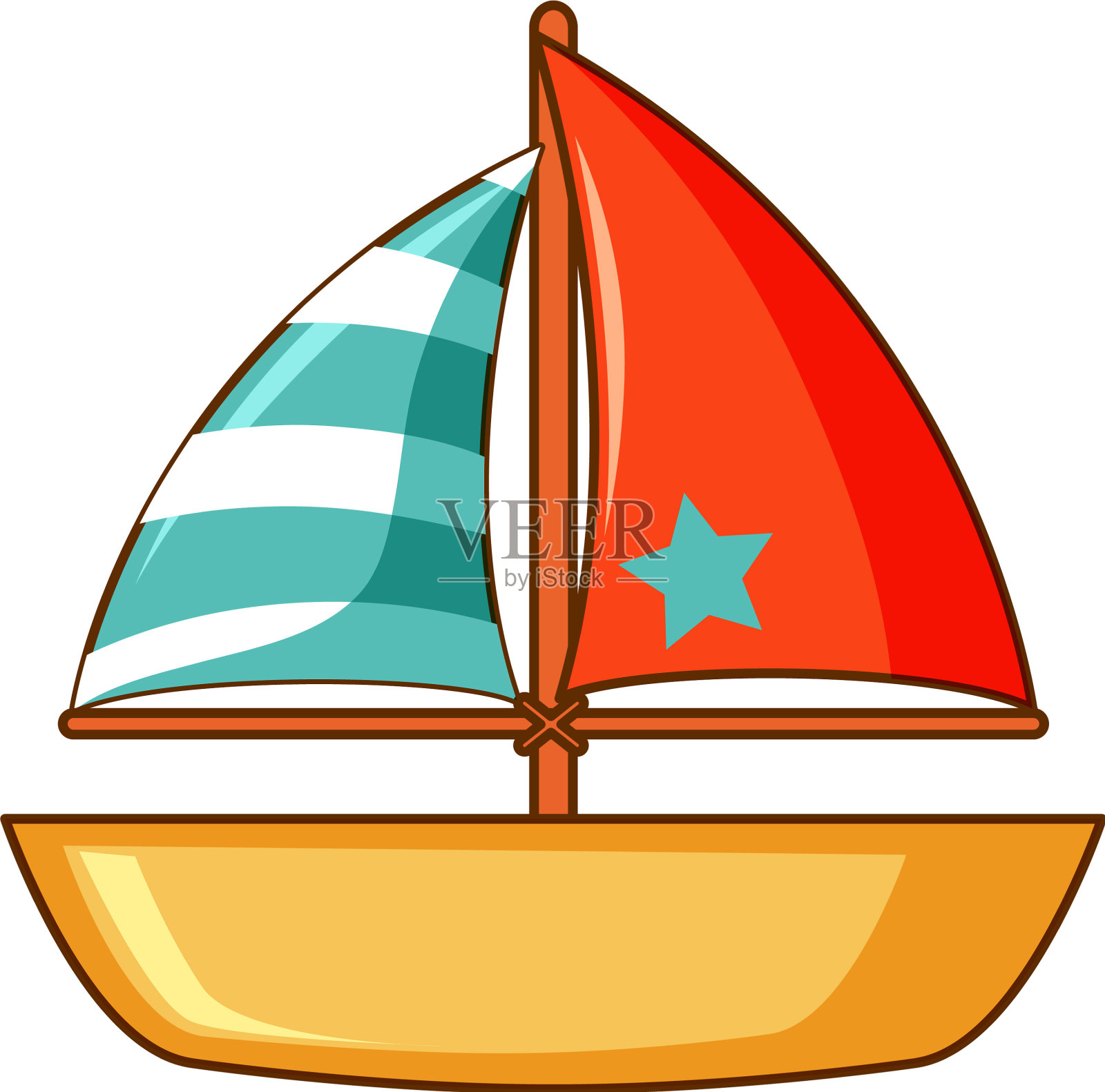 玩具船，红色和绿色的旗帜在白色设计元素图片