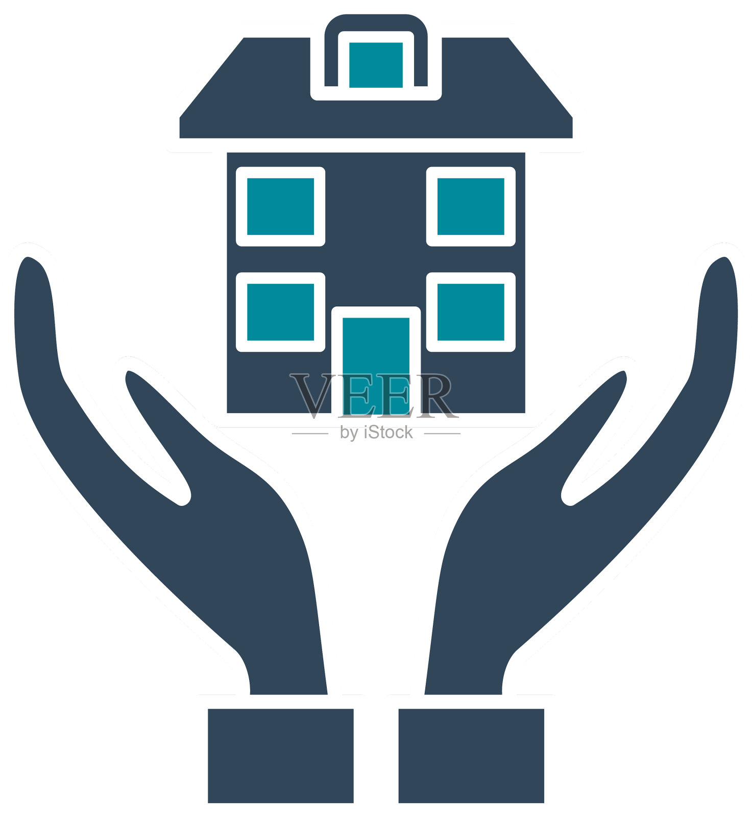 房子超过手剪影风格图标设计元素图片