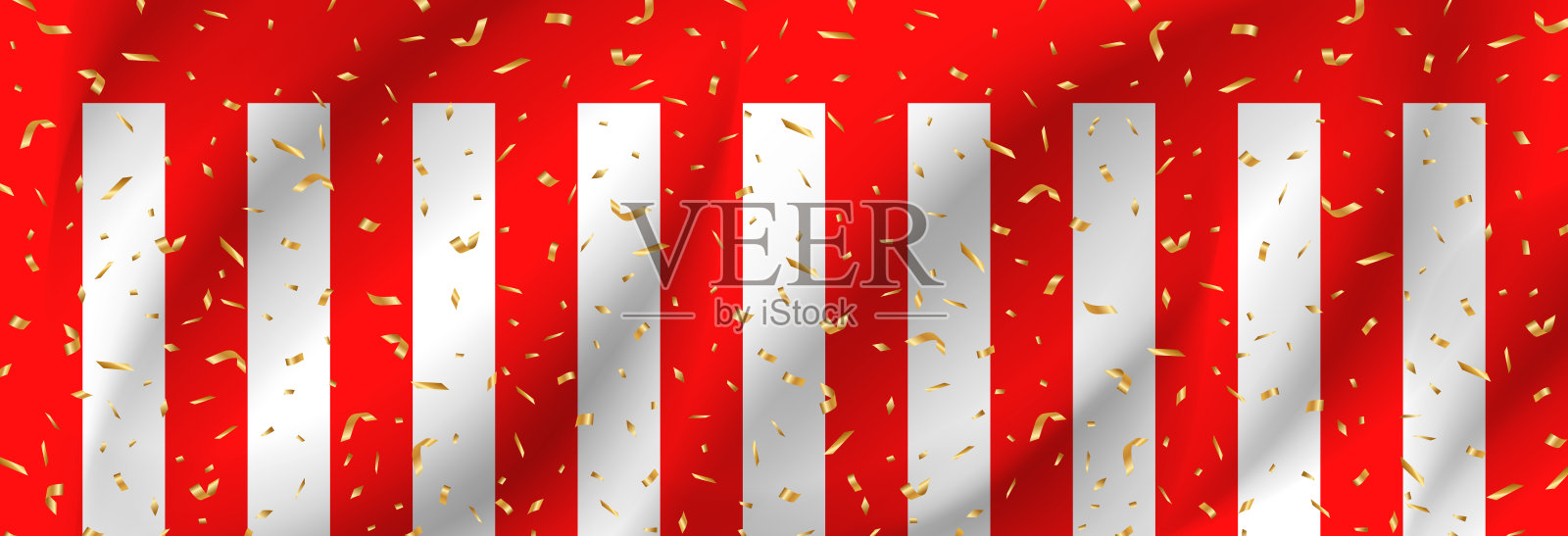 红色和白色的背景与五彩纸屑插画图片素材