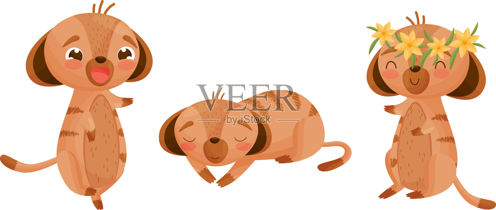 可爱的小狗睡觉戴着花圈插画图片素材