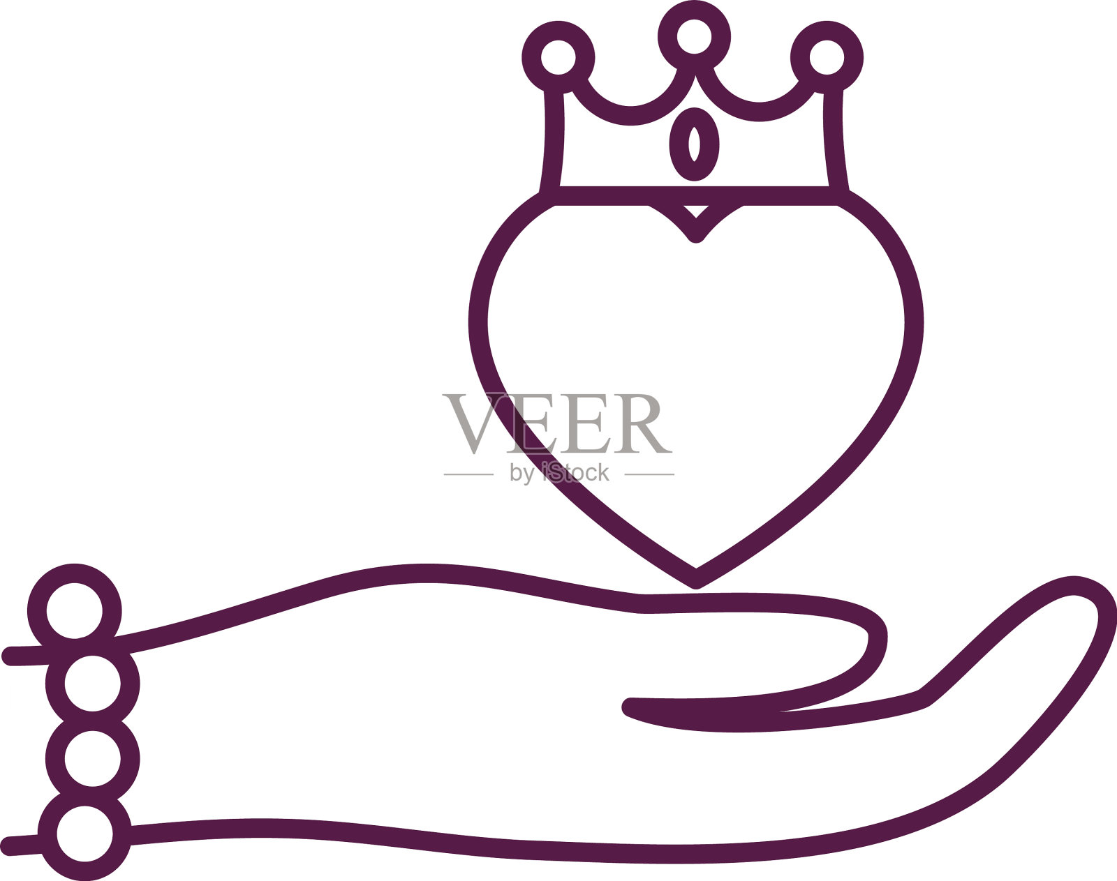 孤立心脏与冠手线风格设计元素图片