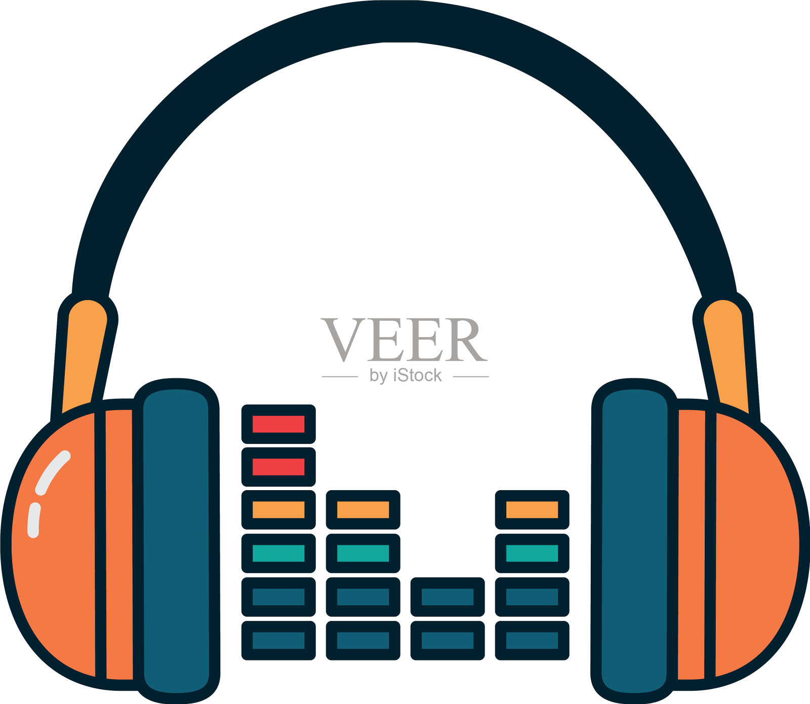 音乐耳机具有波浪线和填充风格设计元素图片