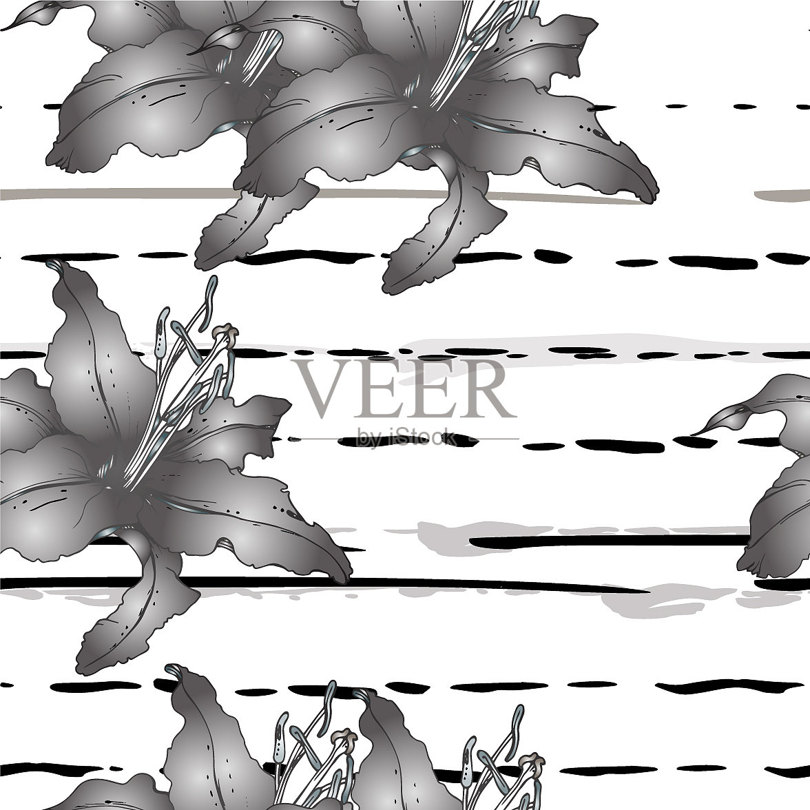 黑白相间的花图案条纹插画图片素材