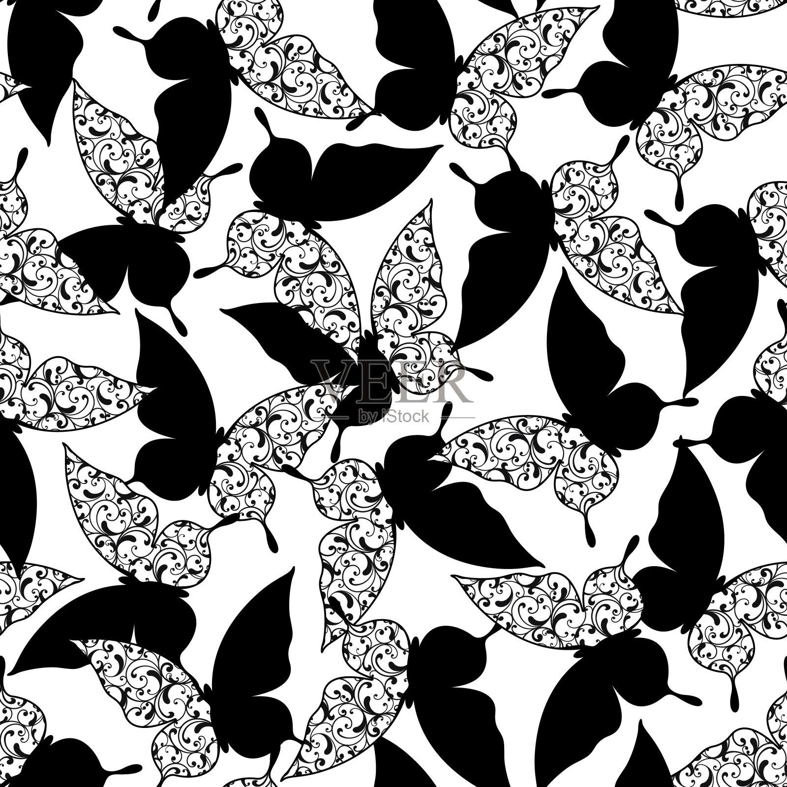 蝴蝶图案装饰无缝图案插画图片素材