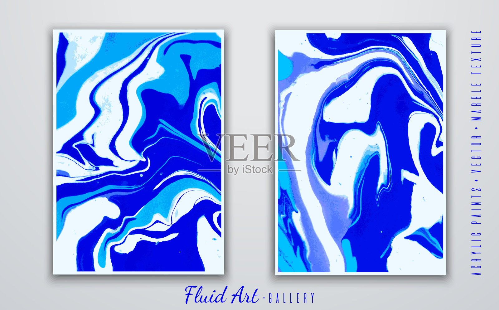 向量。流体艺术。液体大理石纹理。蓝色波浪效果。艺术笔触与丙烯酸颜料。时尚现代的背景。抽象绘画。海报模板，邀请，书籍封面，演示。插画图片素材