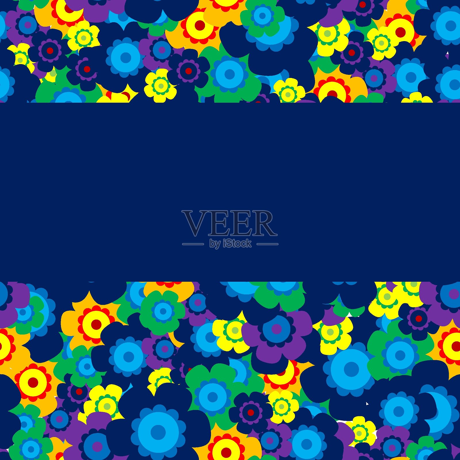 颜色简单的花束在蓝色的背景。框架与装饰。插画图片素材