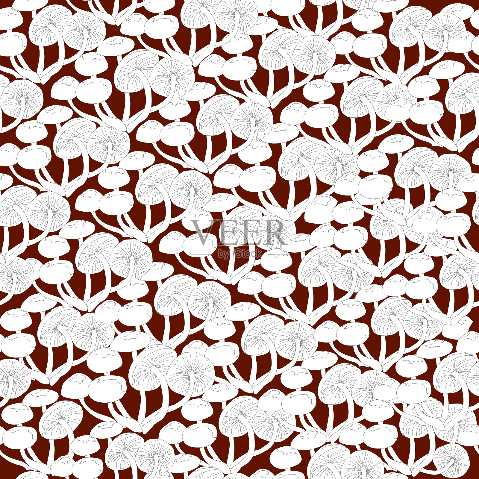 纺织品无缝图案与牛肝菌在一个红色的背景。无尽的图案用于装饰和设计。矢量图插画图片素材