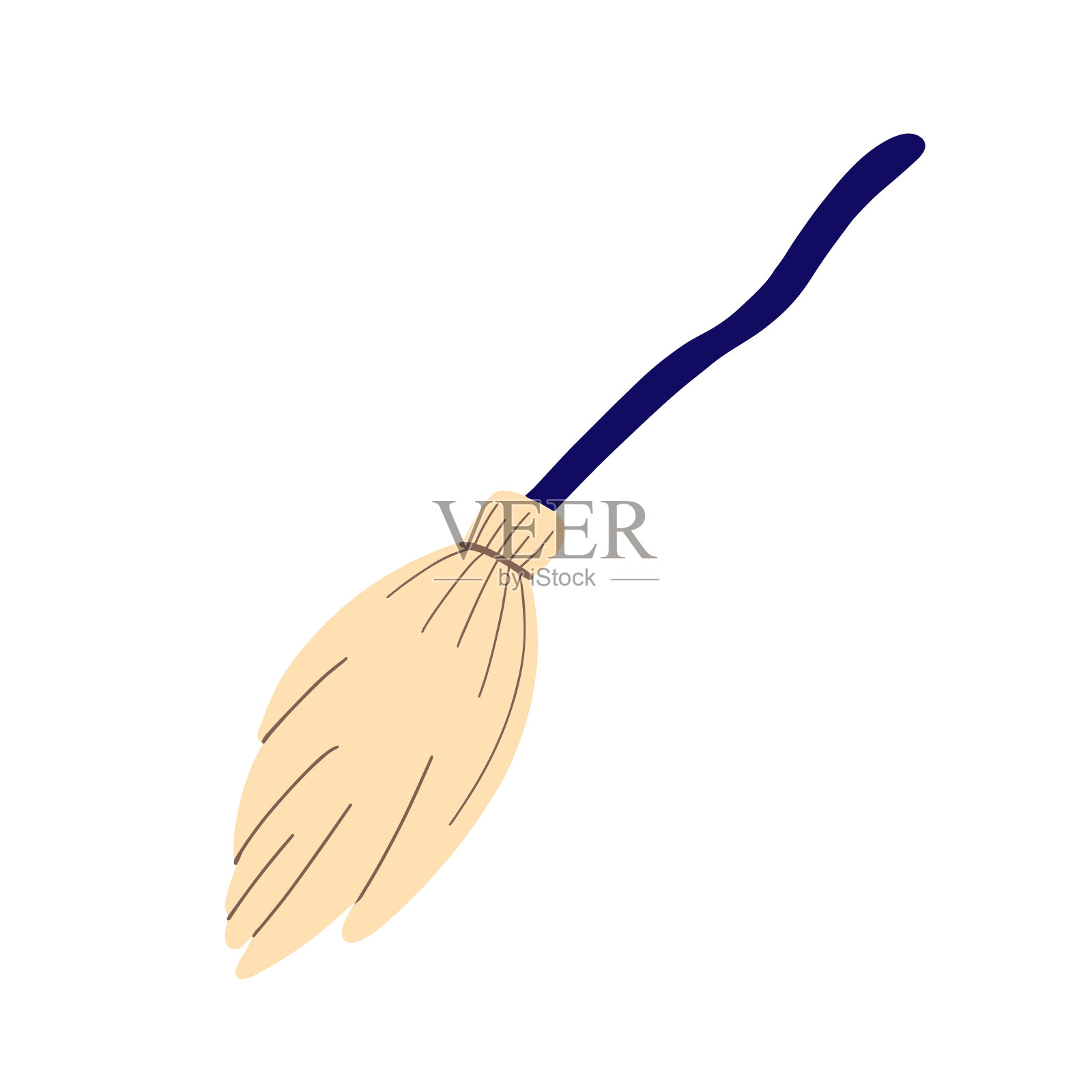 女巫的扫帚。一枝孤立在白色背景上的扫帚。为万圣节设计。平面向量插图插画图片素材