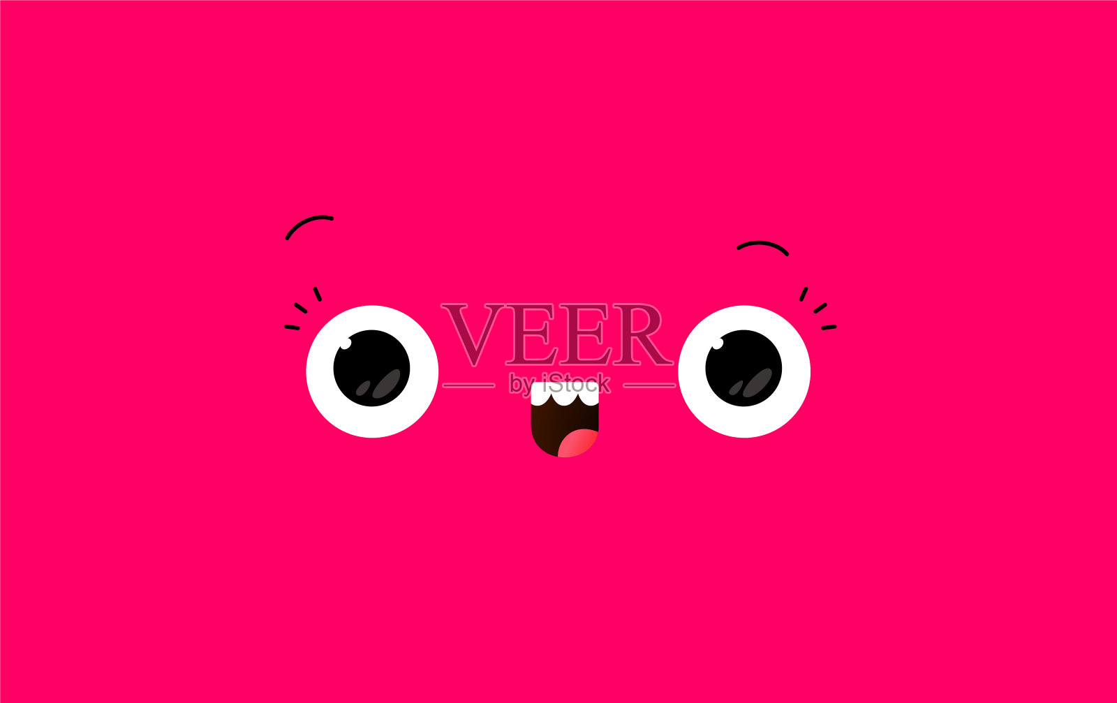 以卡通背景形式的表情符号插图。向量。卡哇伊风格的表情。红色时尚背景上的大眼睛。友好的性格。插画图片素材