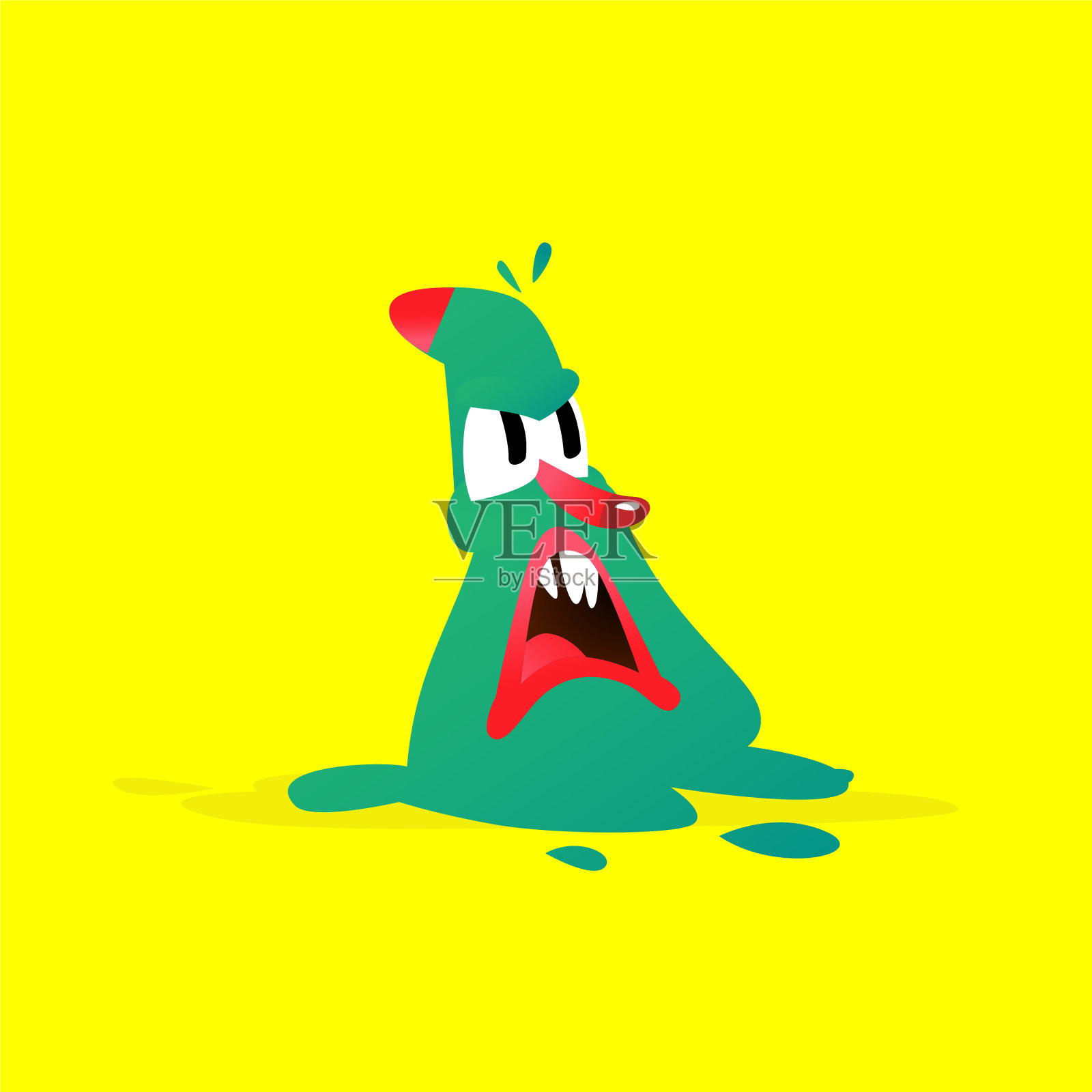 一个可爱的，可爱的怪物角色的插图。向量。公司的吉祥物。抽象的生物。字符被隔离在黄色背景上。儿童的卡通形象，生动的画了一个怪物。插画图片素材