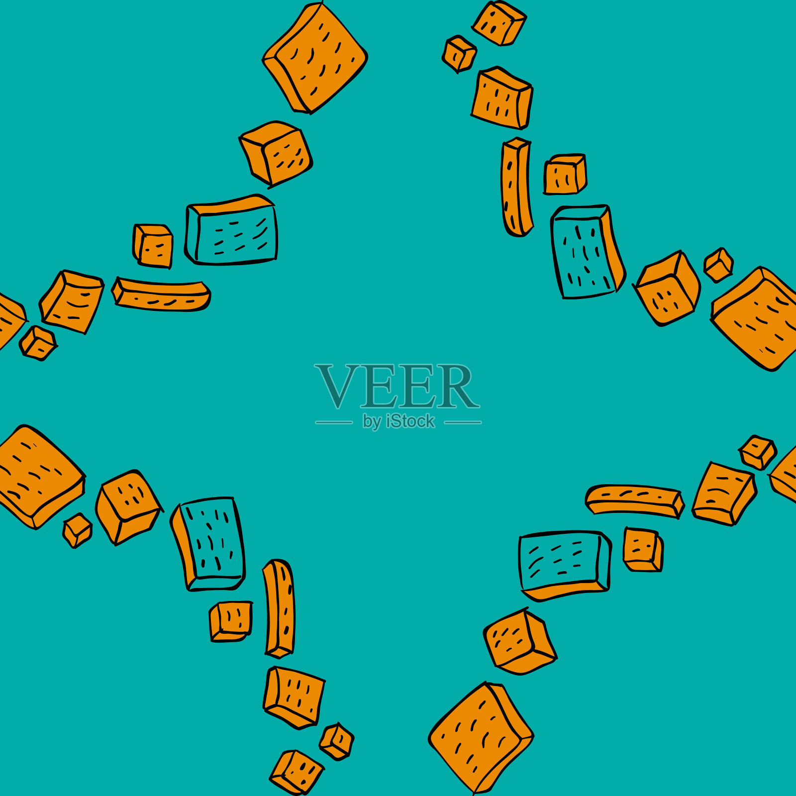 手绘无缝饼干图案产品。烘焙食品的背景。插画图片素材