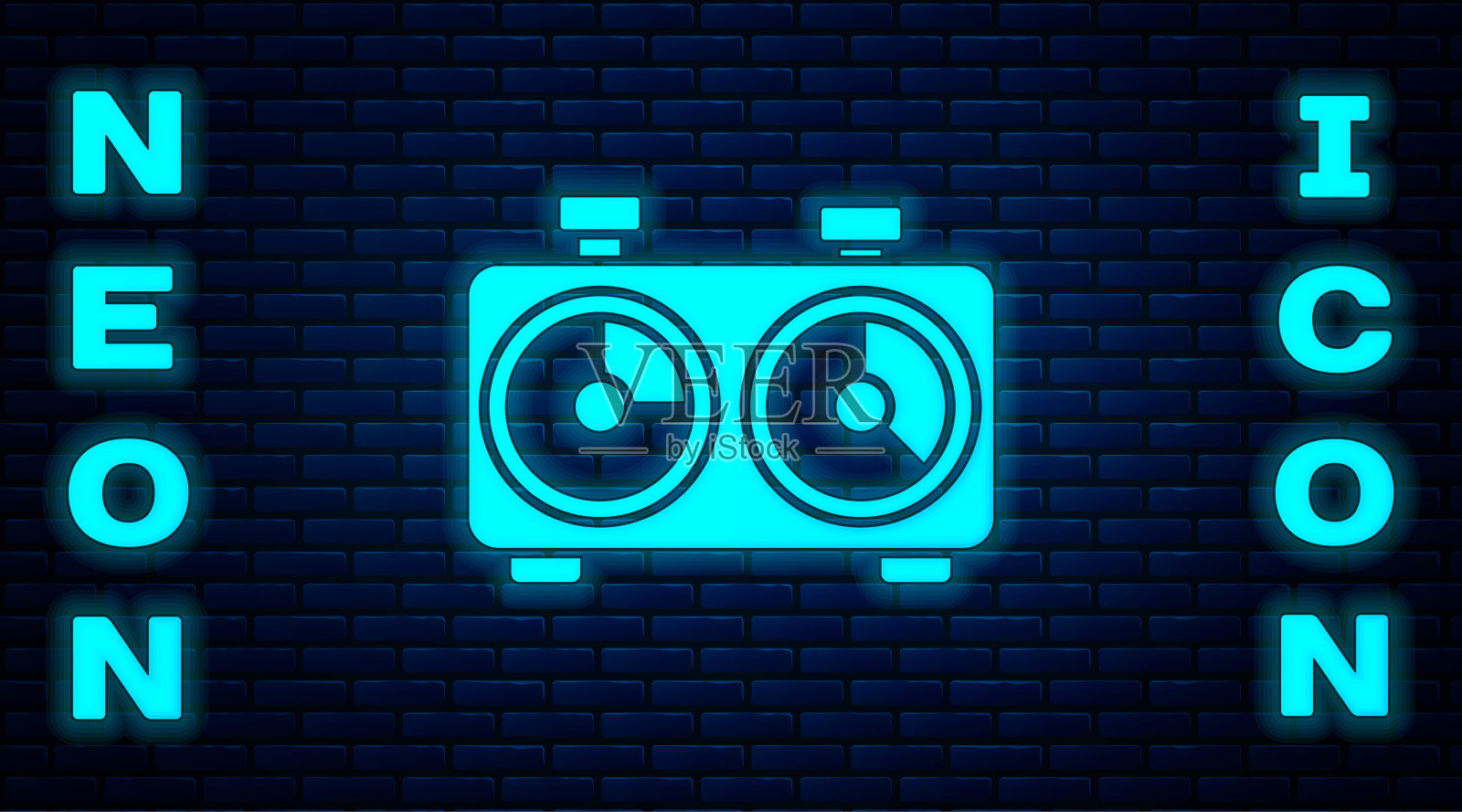 发光的霓虹灯时间象棋时钟图标孤立在砖墙的背景。运动设备。矢量图插画图片素材