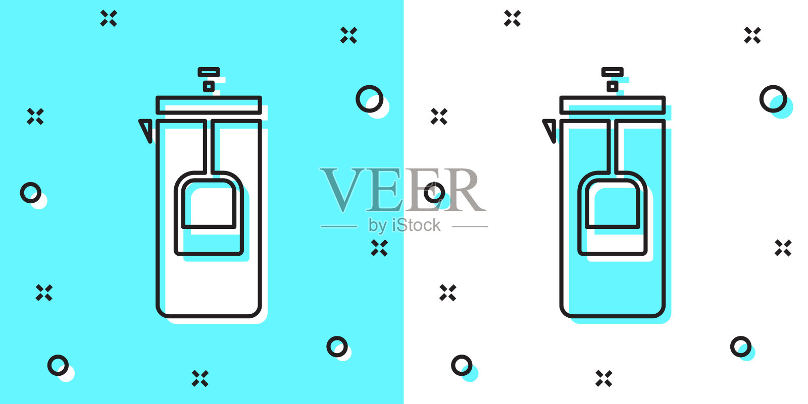 黑线法国新闻界图标孤立在绿色和白色的背景。随机动态形状。矢量图插画图片素材