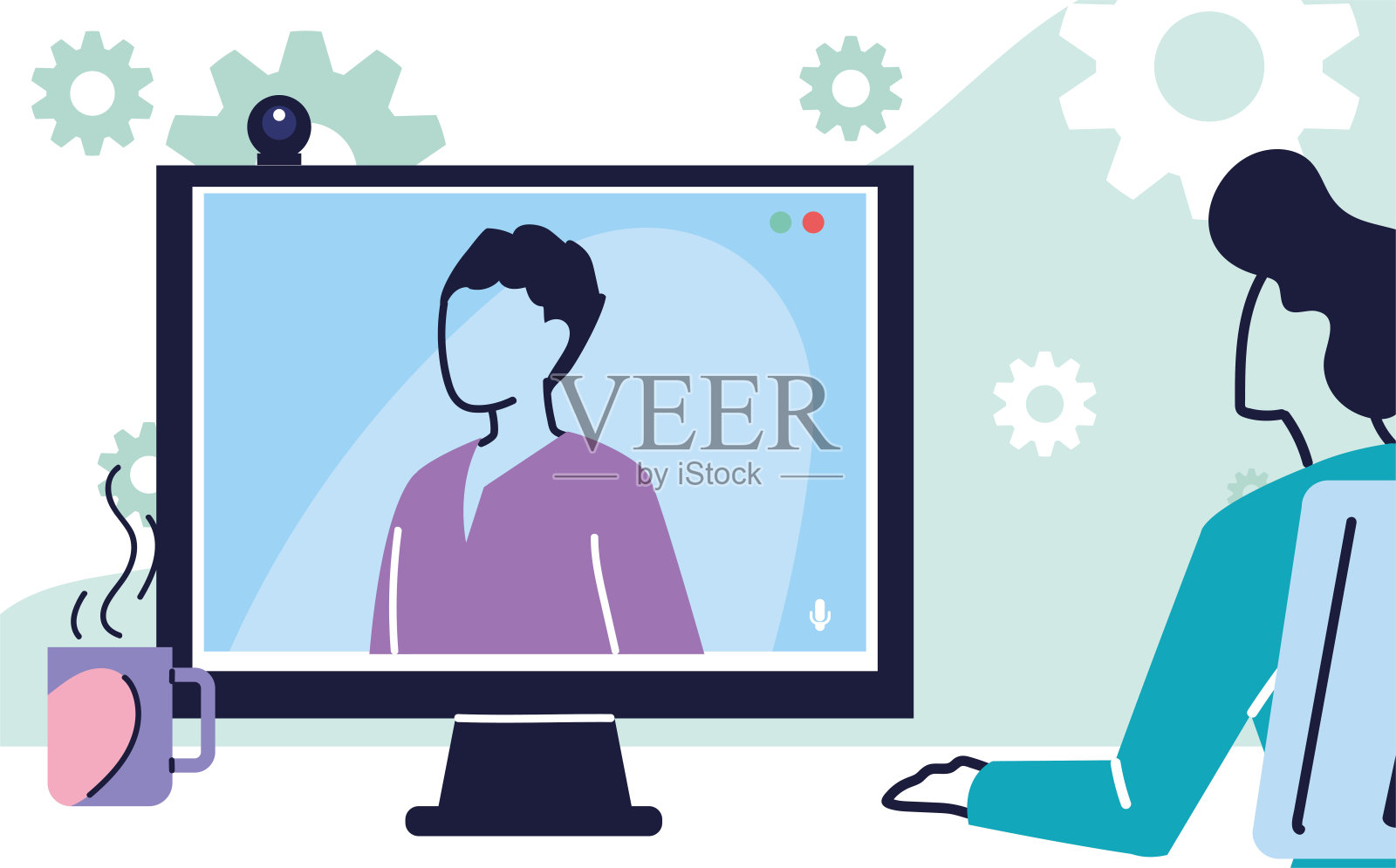 男人们通过视频通话交流插画图片素材