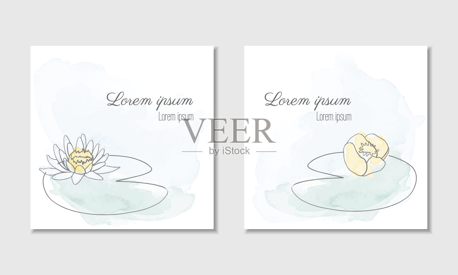 矢量水彩卡片模板与黄色睡莲插画图片素材