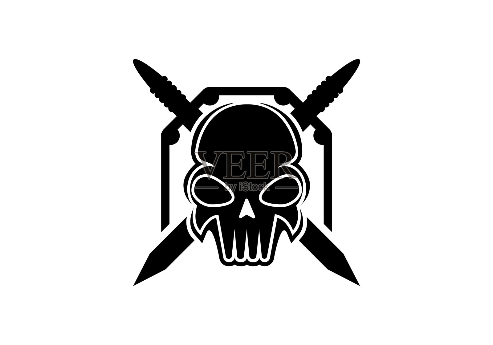 骷髅战士标志设计模板黑色对白色插画图片素材