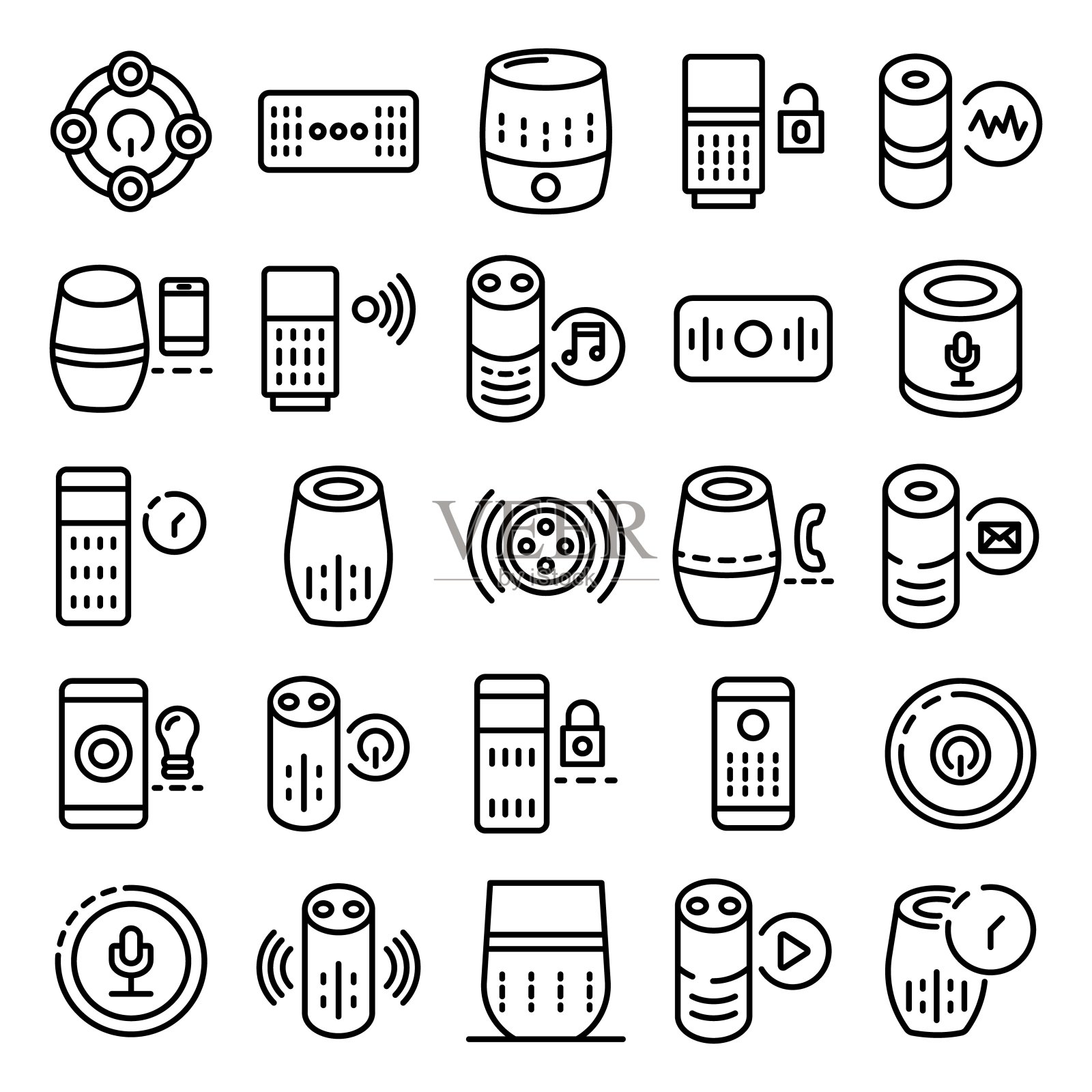 智能扬声器图标设置，轮廓样式图标素材