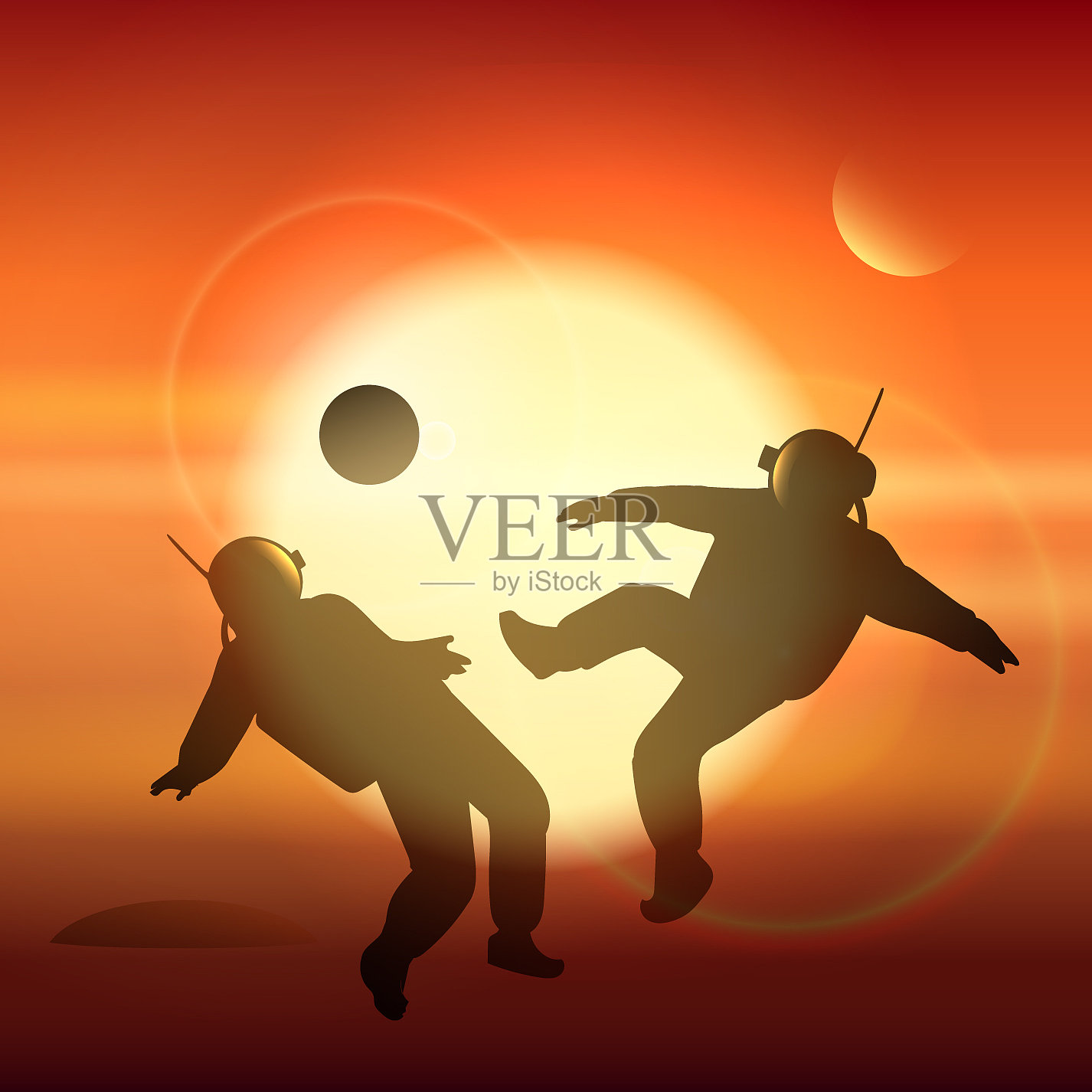 宇航员在火星上踢足球插画图片素材