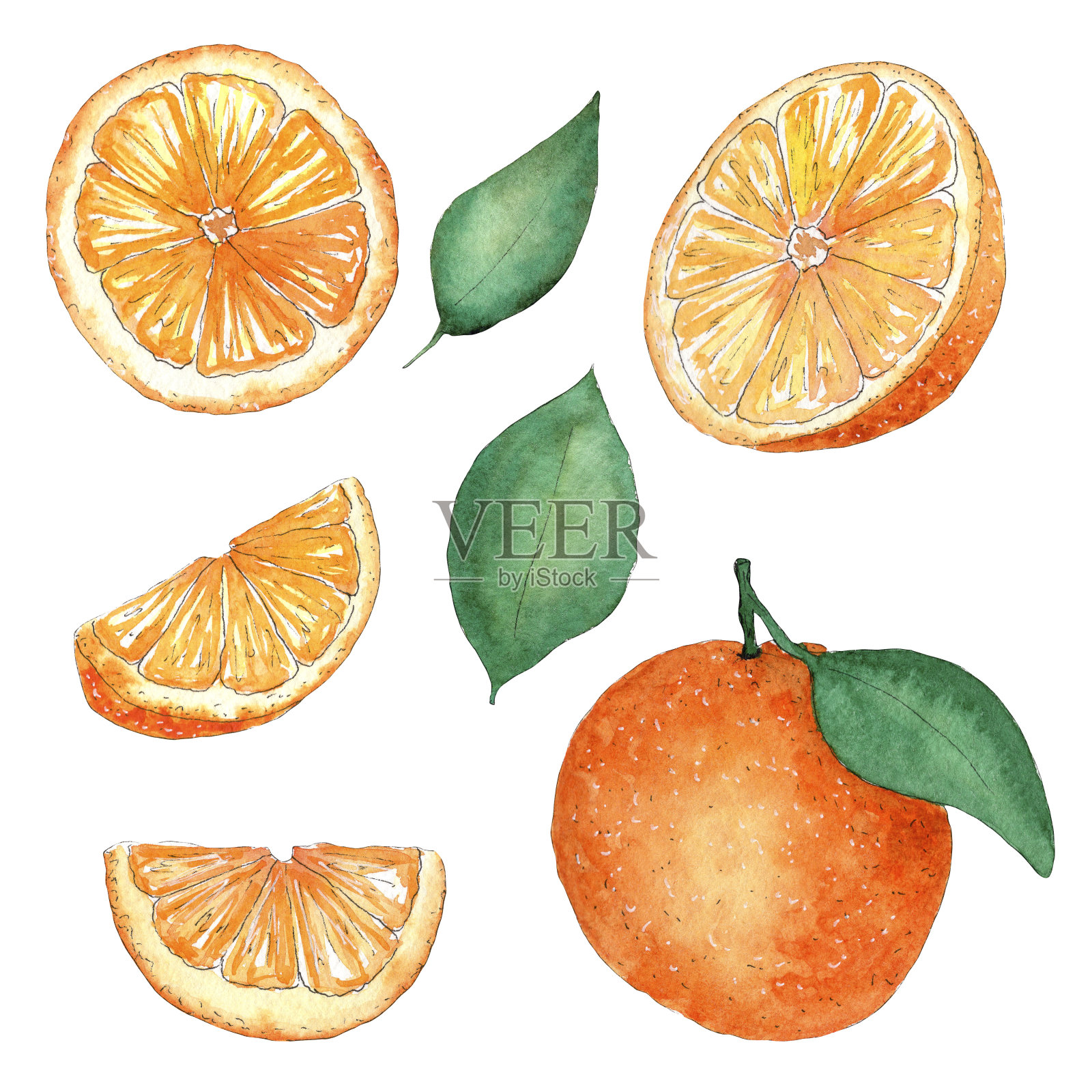 手绘水彩橙色套装插画图片素材