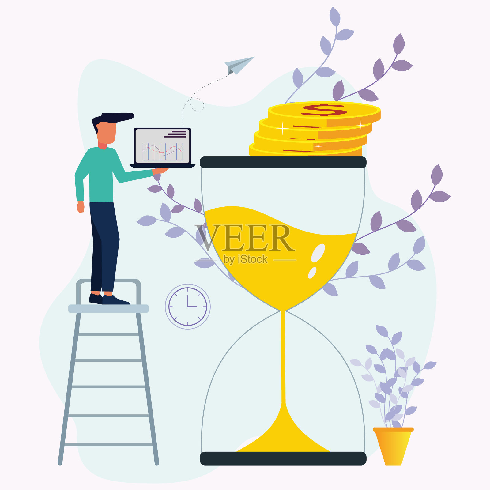 旁边站着一个穿着便服的快乐男人插画图片素材