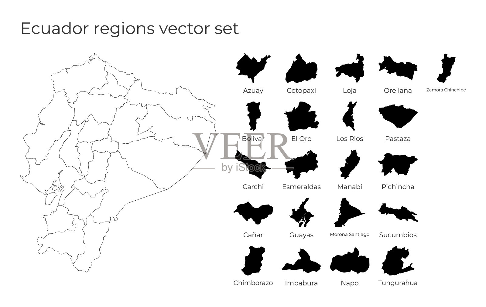 厄瓜多尔地图与地区的形状。插画图片素材