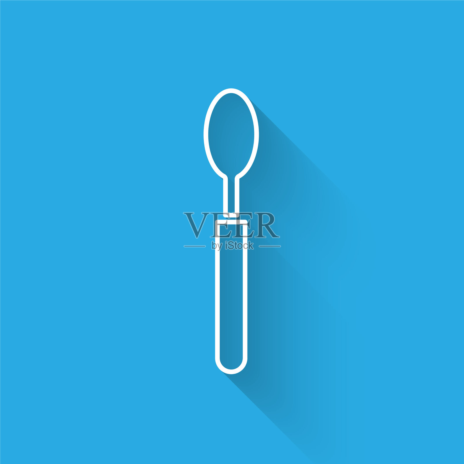 白色线勺图标孤立与长影子插画图片素材