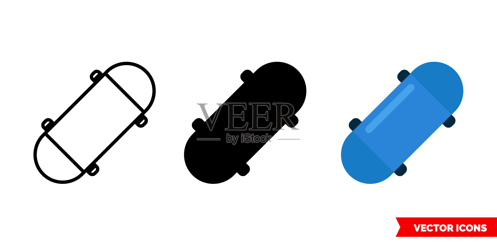 3种类型的滑板图标。孤立向量符号符号图标素材
