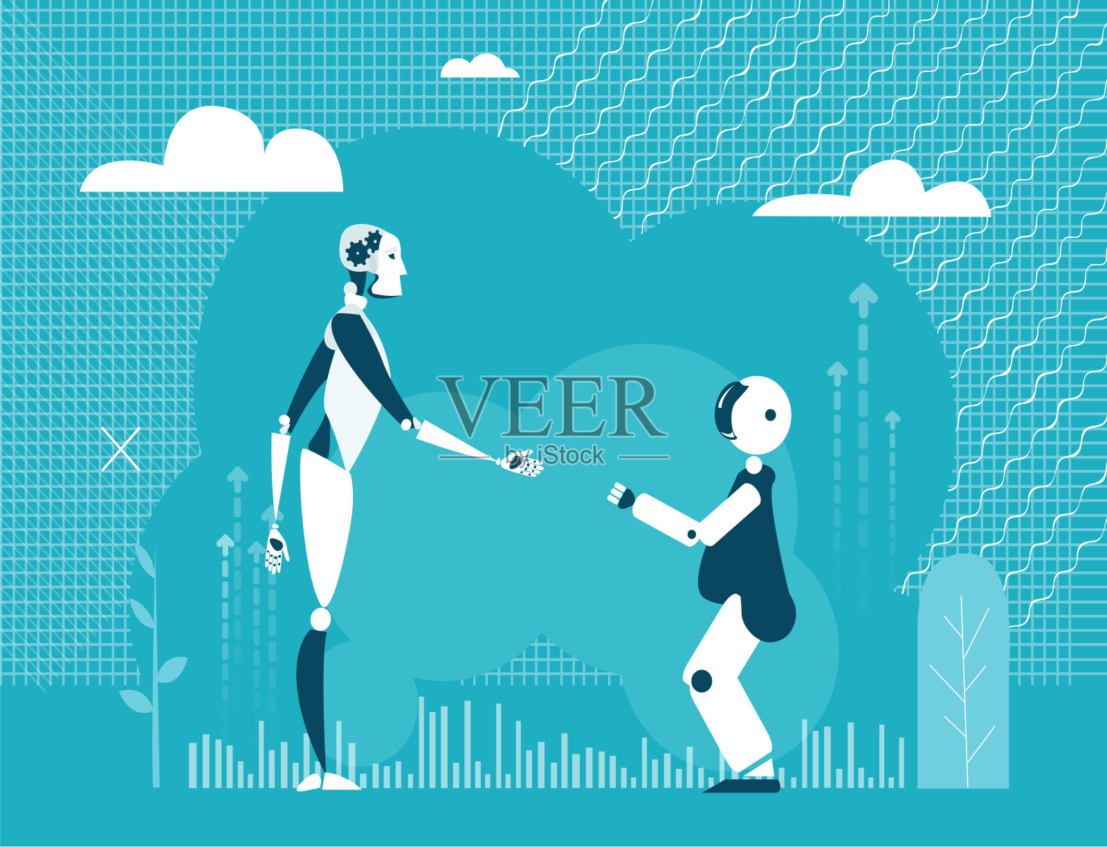 机器人是未来的现实。人工智能概念。领导和商业理念平面设计说明插画图片素材